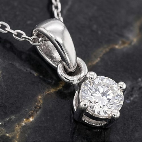 Certified Natural Diamond Solitaire Look Pendant in 18K White Gold by Bafleh Jewellery