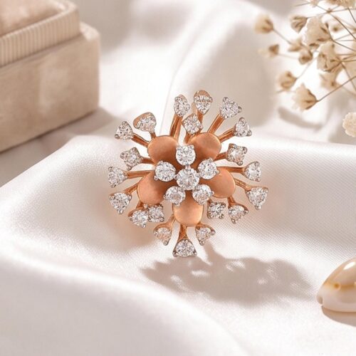 Stunning 18K Rose Gold Flower Shape Pendant Crafted with Natural Diamonds