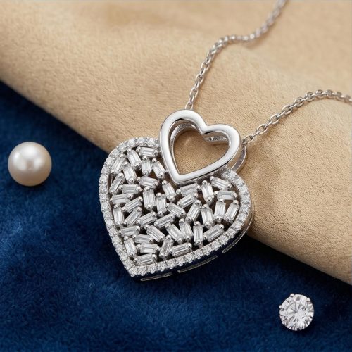 Luxury Big Heart Design Diamond Pendant in 18K White Gold by Bafleh Jewellery