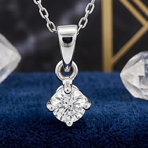 Timeless Solitaire Look Natural Diamond Pendant in 18K White Gold by Bafleh Jewellery