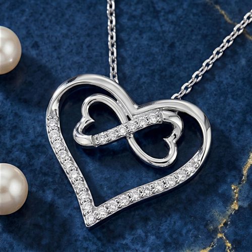 Romantic 18K White Gold Diamond Pendant | Unique Dual Heart Design (Big & Small Hearts Joined) by Bafleh Jewellery