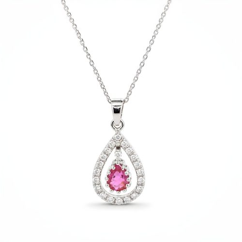 Elegant 18K White Gold Necklace Adorned with Natural Ruby Stone and Brilliant Natural Diamonds Exquisite Craftsmanship by Bafleh Jewellery