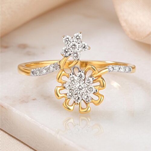 Radiant 18K Yellow Gold Diamond Ring with Natural Diamonds by Bafleh Jewellery