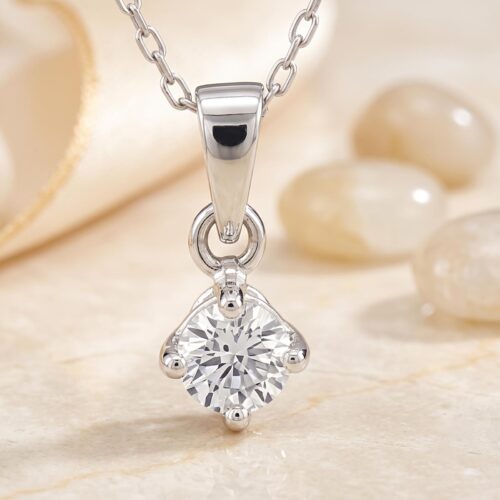 Timeless Solitaire Look Natural Diamond Pendant in 18K White Gold by Bafleh Jewellery