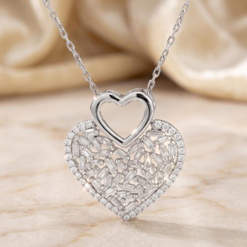 Luxury Big Heart Design Diamond Pendant in 18K White Gold by Bafleh Jewellery