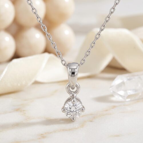 Certified Natural Diamond Solitaire Look Pendant in 18K White Gold by Bafleh Jewellery
