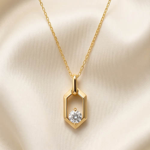 Bafleh 18K Yellow Gold Hexagon Lab-Grown Diamond Necklace