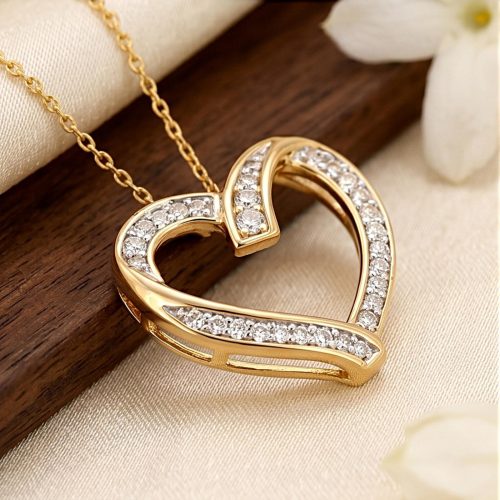 Elegant 18K Yellow Gold Heart Shape Natural Diamond Necklace IDT Certified | Bafleh Jewellery