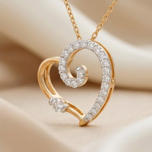 Elegant 18K Yellow Gold Heart Motif Necklace with Natural Diamonds Luxury Collection by Bafleh Jewellery