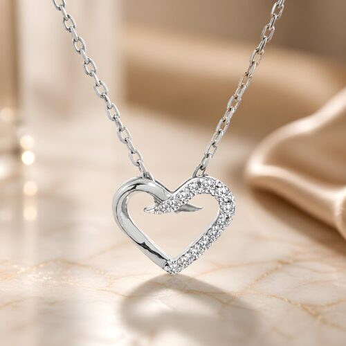 Heart Shaped 18K Gold Necklace with Natural Diamonds Timeless Elegance by Bafleh Jewellery