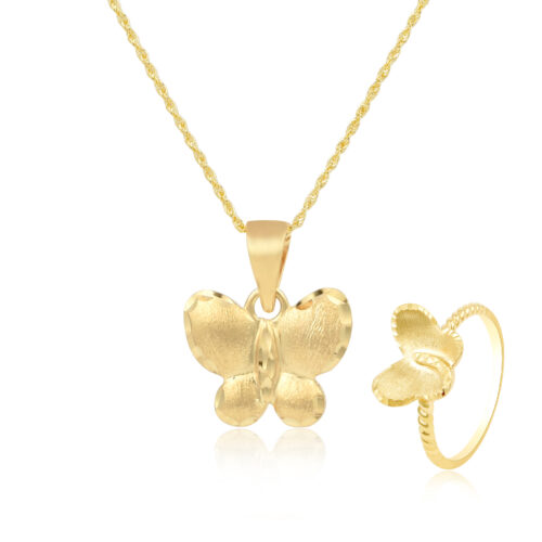 Discover the Beauty of Nature with Our 18K Butterfly Gold Necklace & Ring – Available Now at Bafleh Online