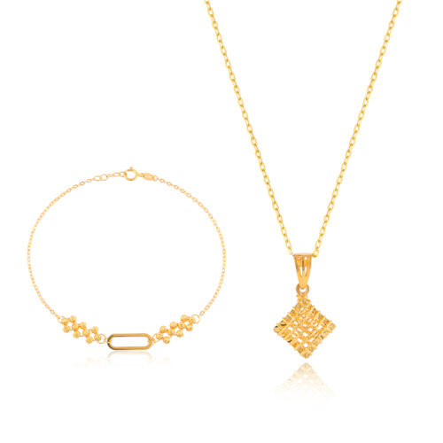 Grab the Best Price Today: Exquisite 21K Pure Gold Necklace with Matching Bracelet Set – Only Available at Bafleh Online Store!