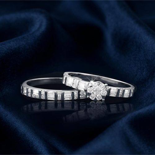 White Gold Diamond Twin Engagement Rings with IDT Certificate ? Exclusively at Bafleh Jewellery
