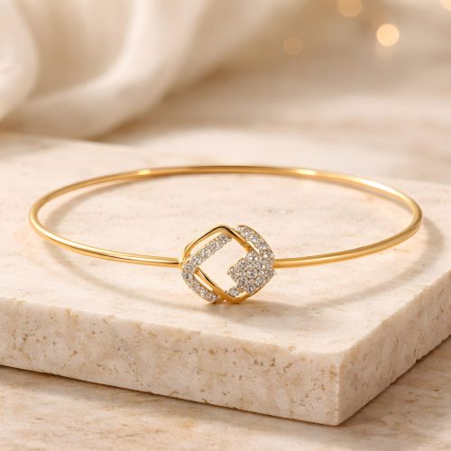 Certified Luxury: 14K Gold Bangle with Natural Diamonds and IDT Authentication by Bafleh Jewellery