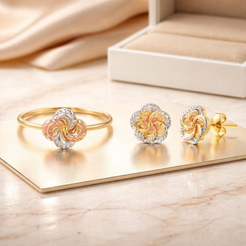 Elegant 22K Gold Earrings & Ring Sets Now Available at Bafleh Jewellery