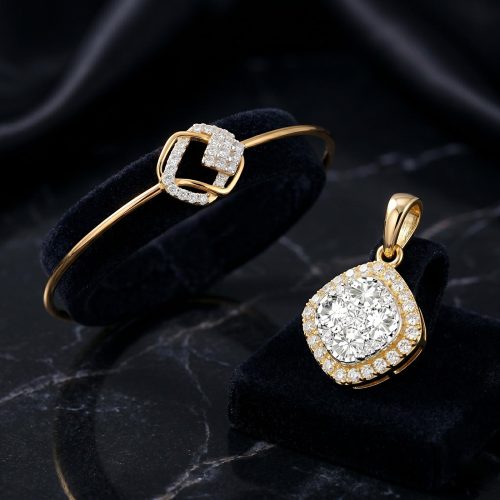 Special Price Natural Diamond Pendant with Bangle Set in 14K Gold  Bafleh Jewellery
