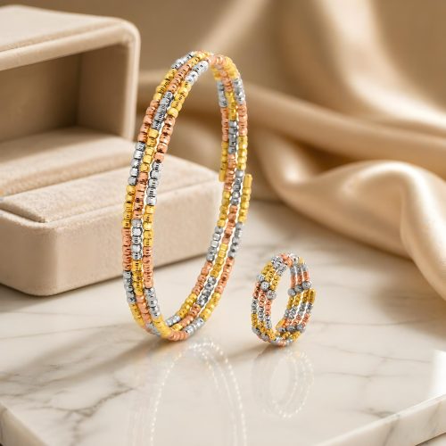 Elegant 18K Spring Gold Ring & Bangle Combos – Available at Bafleh Jewellery
