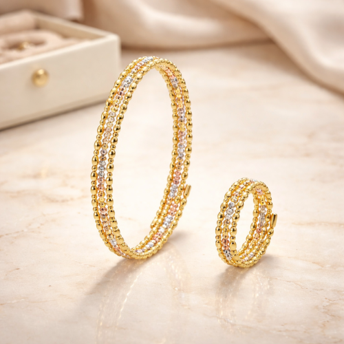 Elegant 18K Spring Gold Ring & Bangle Combos – Available at Bafleh Jewellery