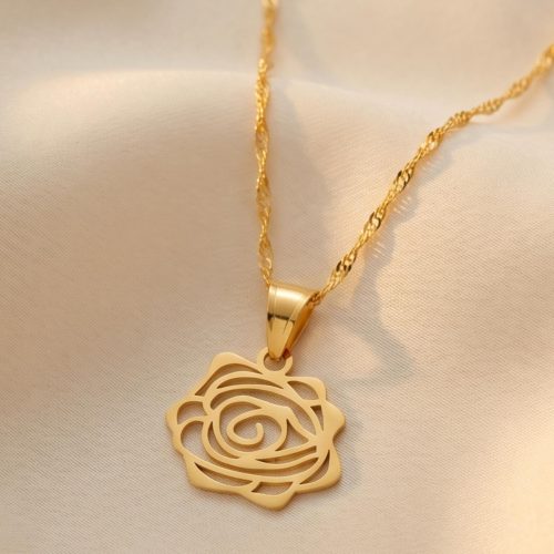 Elegant Rose Shape 21K Gold Necklace – Bafleh Jewellery Collection