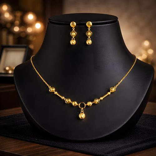 Unmatched Elegance in Every Strand : Bafleh's Lightweight 22kt Gold Necklace Set for the Contemporary Woman