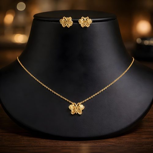 Tradition in a Modern Touch : Lightweight 22kt Gold Necklace Set by Bafleh Jewellery for Everyday Luxury