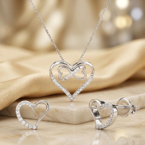 Elegant 18K Gold Heart Shape Pendant Set with Natural Diamonds – Exclusive Special Price at Bafleh Jewellery