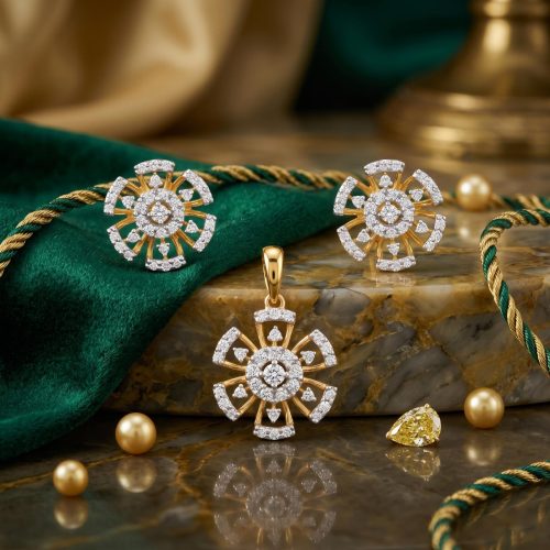 Elegant Natural Diamond Pendant Set Collection at Bafleh Jewellery
