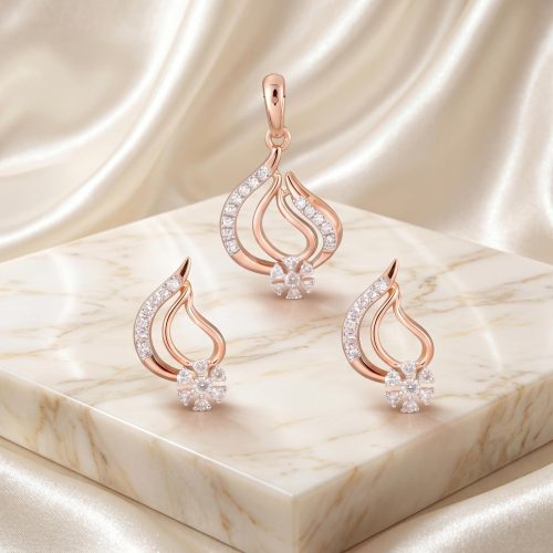 Elegant 14K Gold Diamond Pendant Set Collection at Bafleh Jewellery