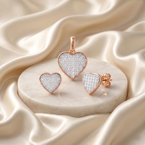 Elegant 14K Gold Heart Shape Diamond Pendant Set by Bafleh Jewellery