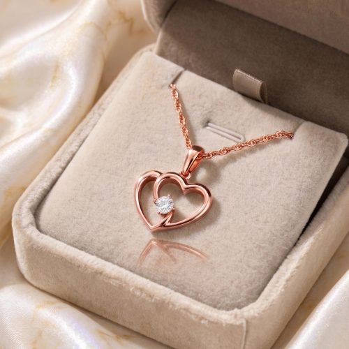 Elegant 14K Gold Natural Diamond Heart Pendant
