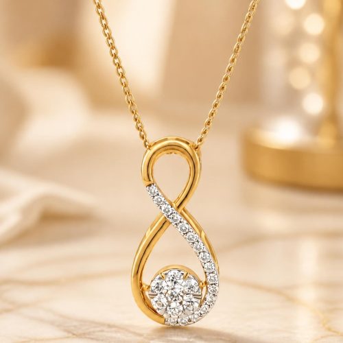 18K Yellow Gold Natural Diamond Necklace with IGI Certification Available at Bafleh