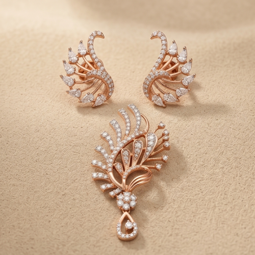 Buy Now: Elegant Diamond Pendant Set in 18K Rose Gold Bafleh Jewellery