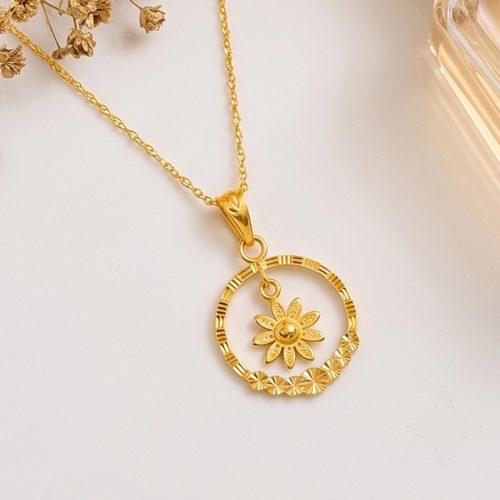 Elegant Flower Shape Pendant with Chain in 21K Gold | Bafleh Jewellery