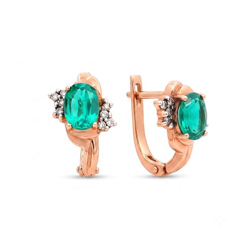 Luxury Emerald & Diamond Hoop Earrings in 18K Rose Gold | Natural Diamonds | Available at Bafleh Jewellery