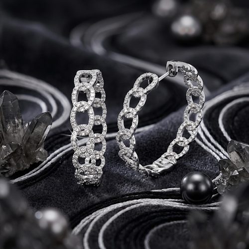 Modern Luxury 18K White Gold Hoop Earrings with Natural Diamond Sparkle Only at Bafleh Jewellery