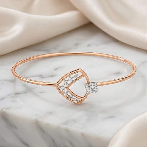 Diamond Bangle Designed by Bafleh Jewellery 18KT Luxury Lightweight Rose Gold Certified Natural Diamonds Bangle