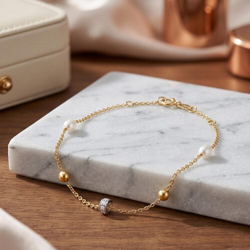 Premium 18K Yellow Gold Diamond Bracelet with IDT Certification  Beautiful Modern Design by Bafleh Jewellery