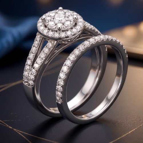 18K White Gold Twin Ring with Natural Diamonds Bafleh Jewellery