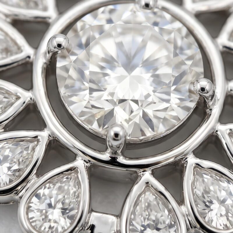 Alternative view of Luxury Big Flower Shape Diamond Pendant in 18K White Gold Natural Diamonds with IDT Certification by Bafleh Jewellery