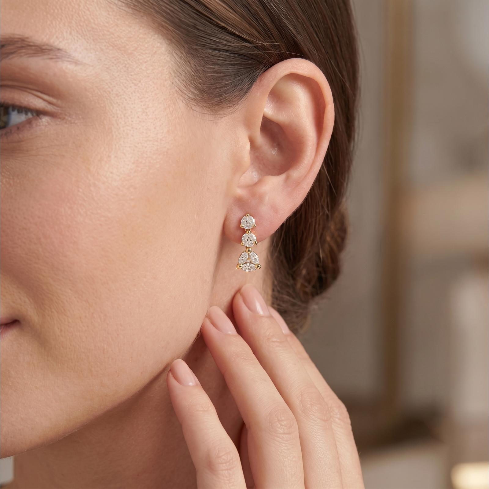 Exquisite 18K Yellow Gold Diamond Earrings with Authentic IDT Certification Only at Bafleh Jewellery - Image 5