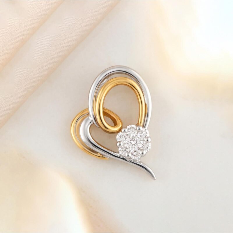 Elegant 18K Two-Tone Yellow & White Gold Heart Shape Natural Diamond Pendant Bafleh Jewellery