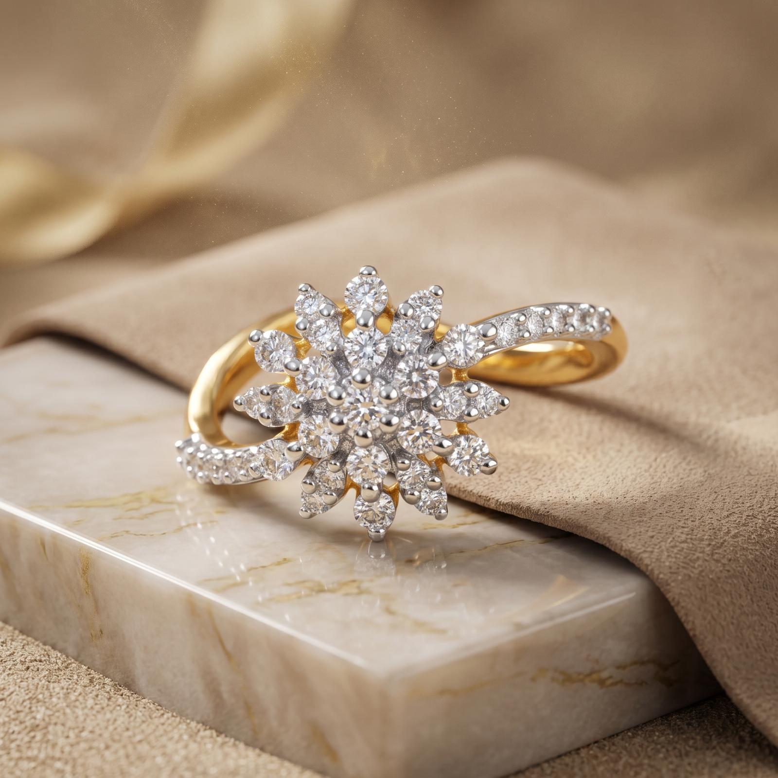 Experience Luxury & Brilliance with Our Exquisite 18K Yellow Gold Ring Adorned with Natural Diamonds Available at Bafleh Jewellery - Image 2