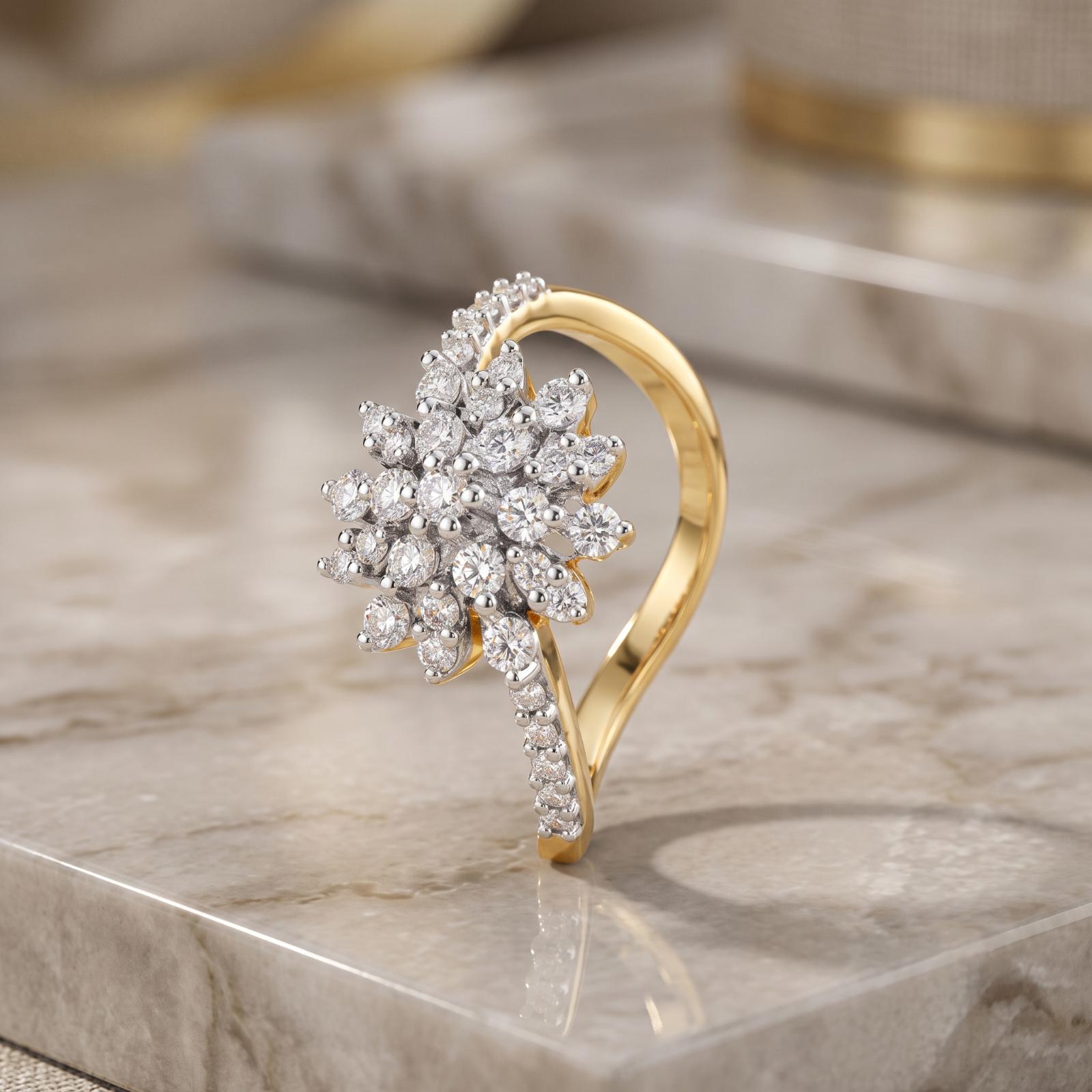 Experience Luxury & Brilliance with Our Exquisite 18K Yellow Gold Ring Adorned with Natural Diamonds Available at Bafleh Jewellery - Image 3