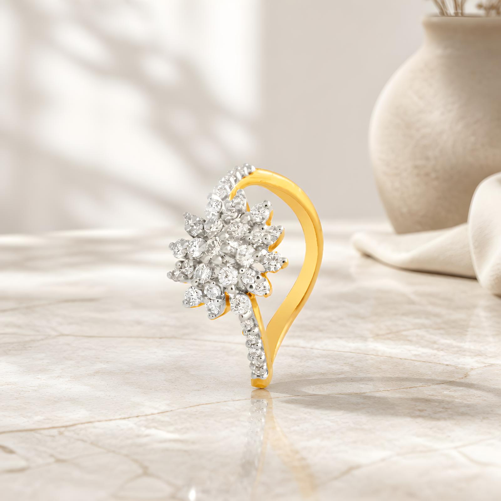Experience Luxury & Brilliance with Our Exquisite 18K Yellow Gold Ring Adorned with Natural Diamonds Available at Bafleh Jewellery