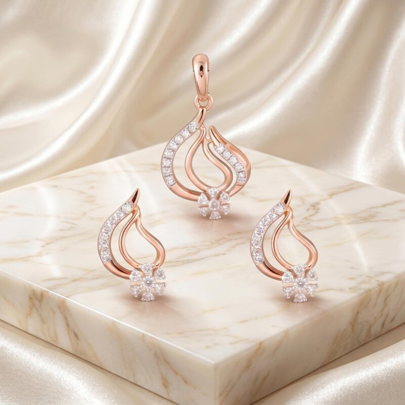 Elegant 14K Gold Diamond Pendant Set Collection at Bafleh Jewellery