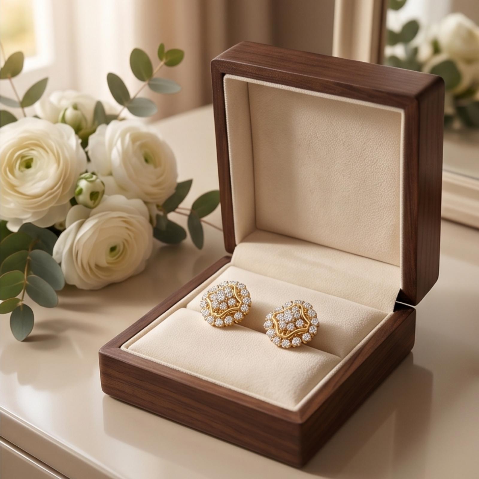 Crafted Brilliance in 14K Gold Natural Diamond Earrings - Image 4