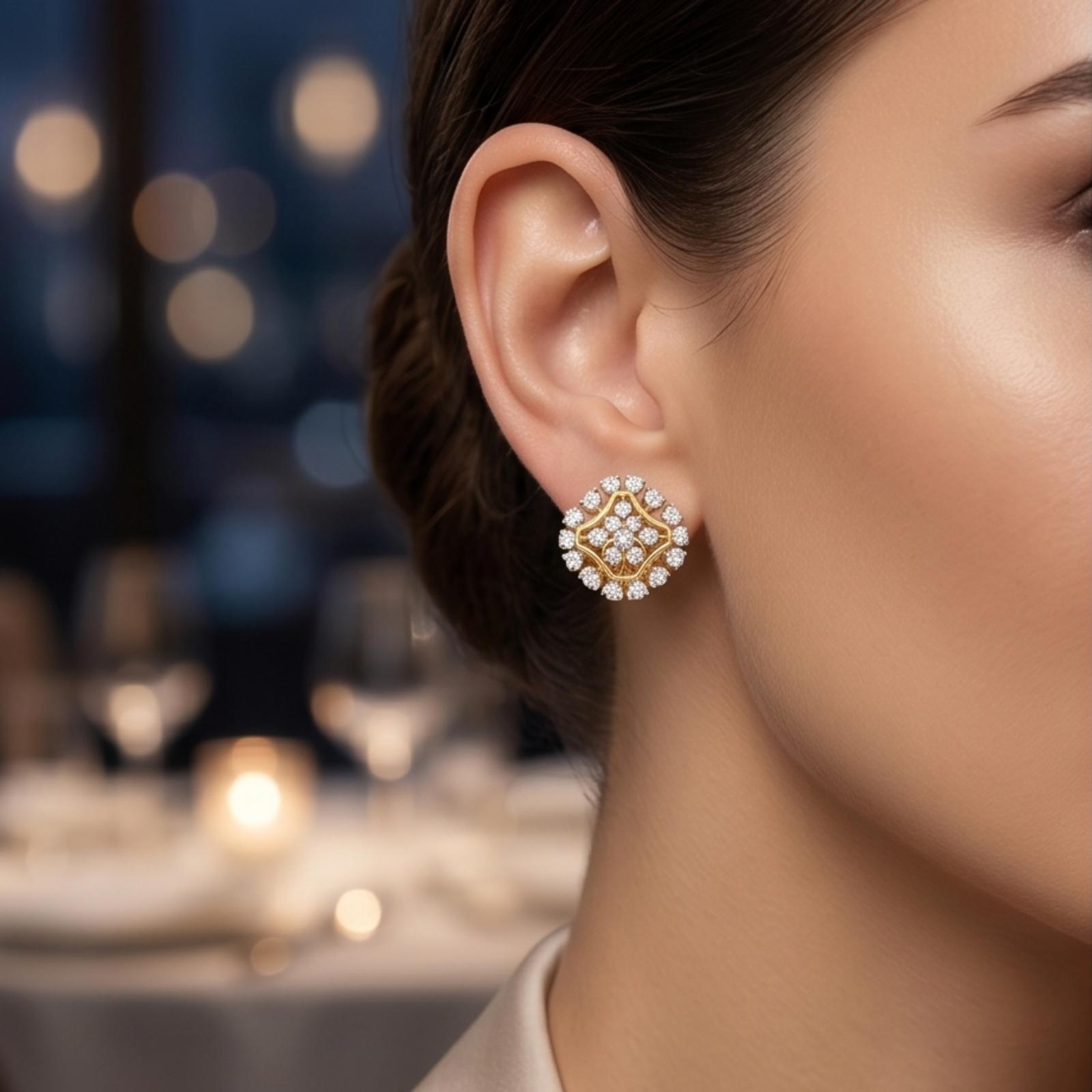 Crafted Brilliance in 14K Gold Natural Diamond Earrings - Image 5