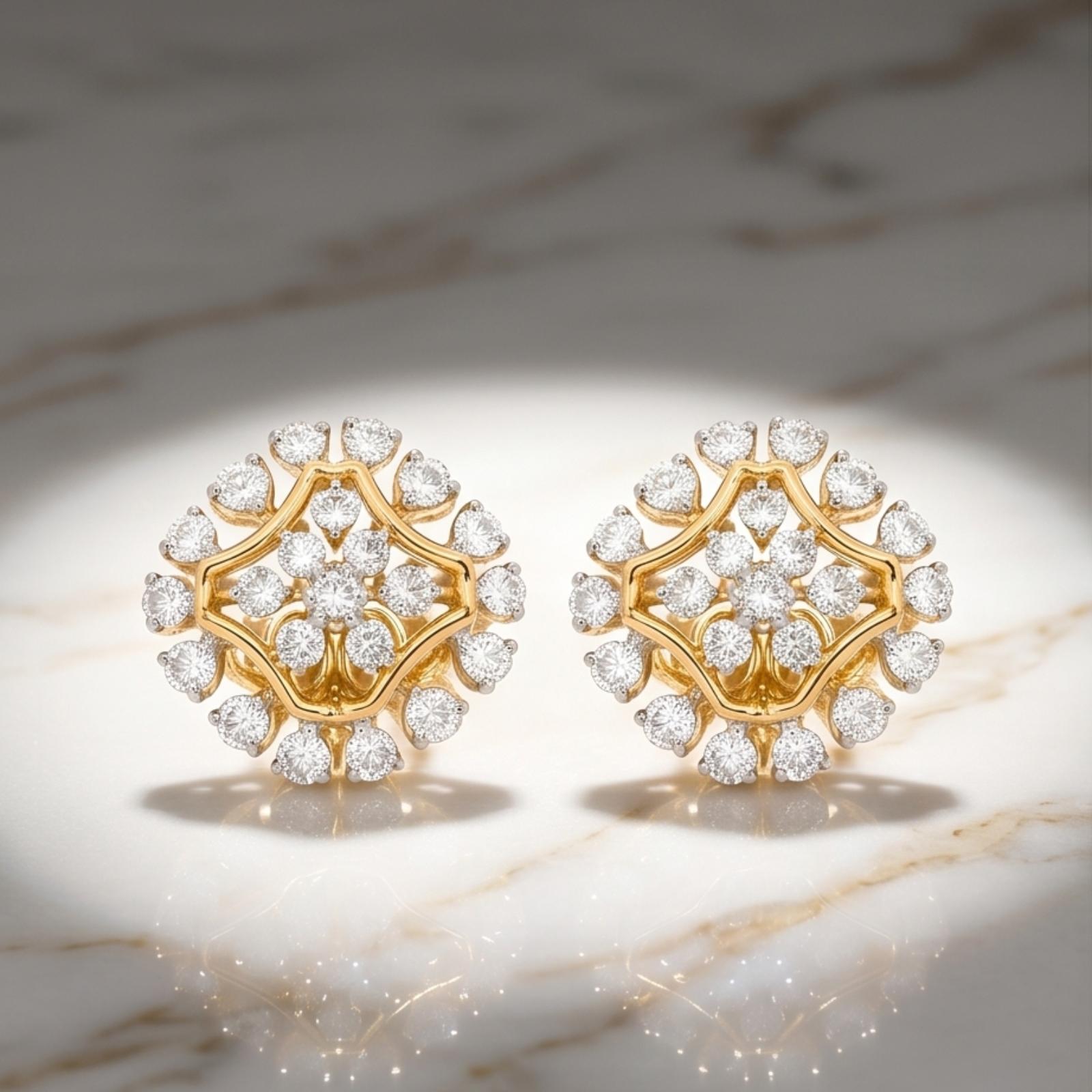 Crafted Brilliance in 14K Gold Natural Diamond Earrings