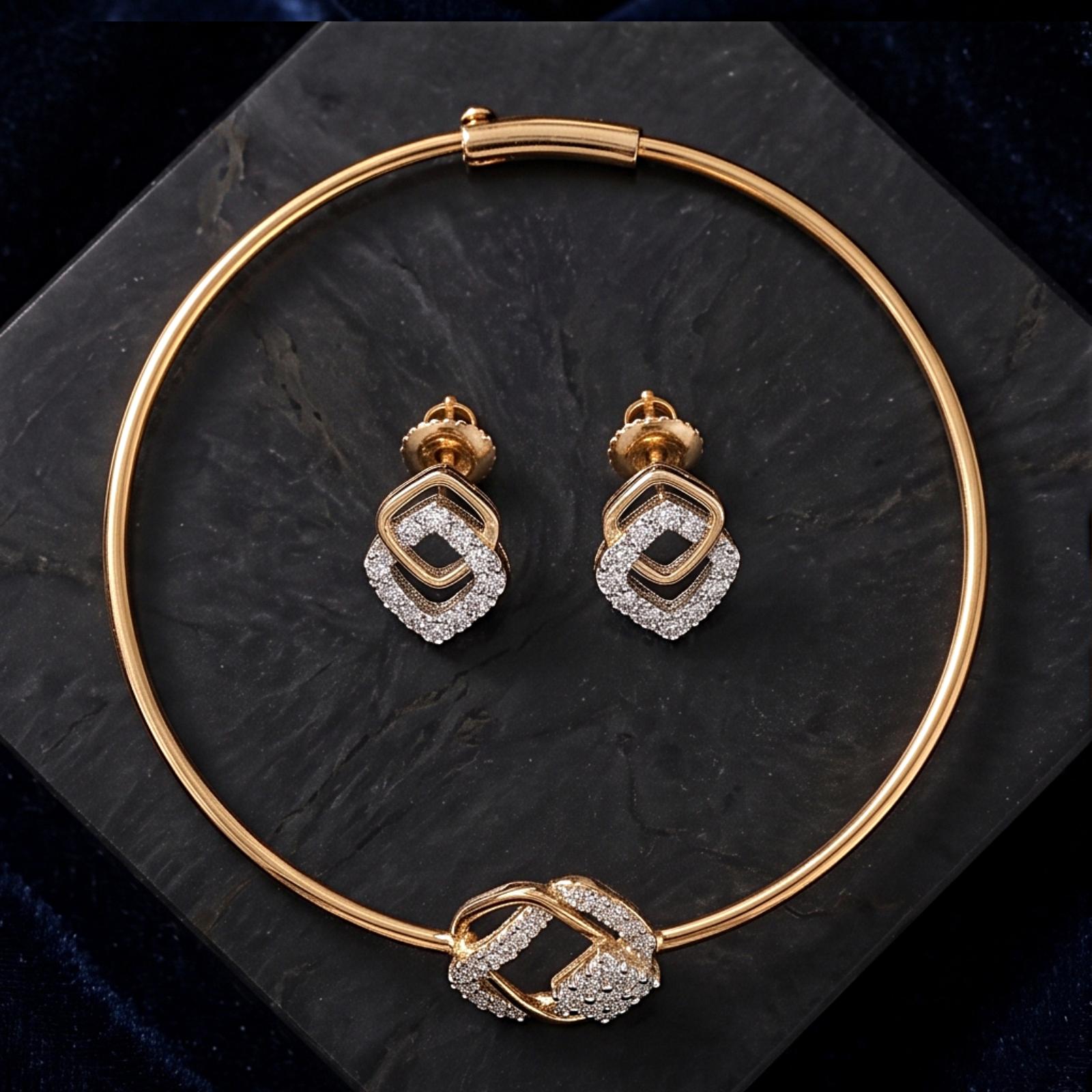 14K Gold Bangles with Matching Natural Diamond Earrings | Bafleh Jewellery - Image 3