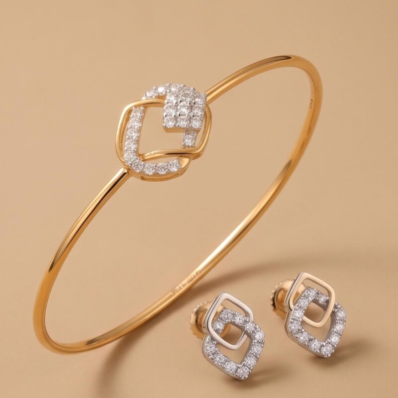 14K Gold Bangles with Matching Natural Diamond Earrings | Bafleh Jewellery